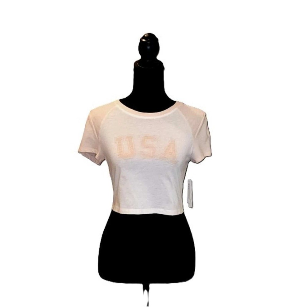 Abound Crop T-Shirt White USA Graphic Raglan Patriotic 4th of July Summer New M
